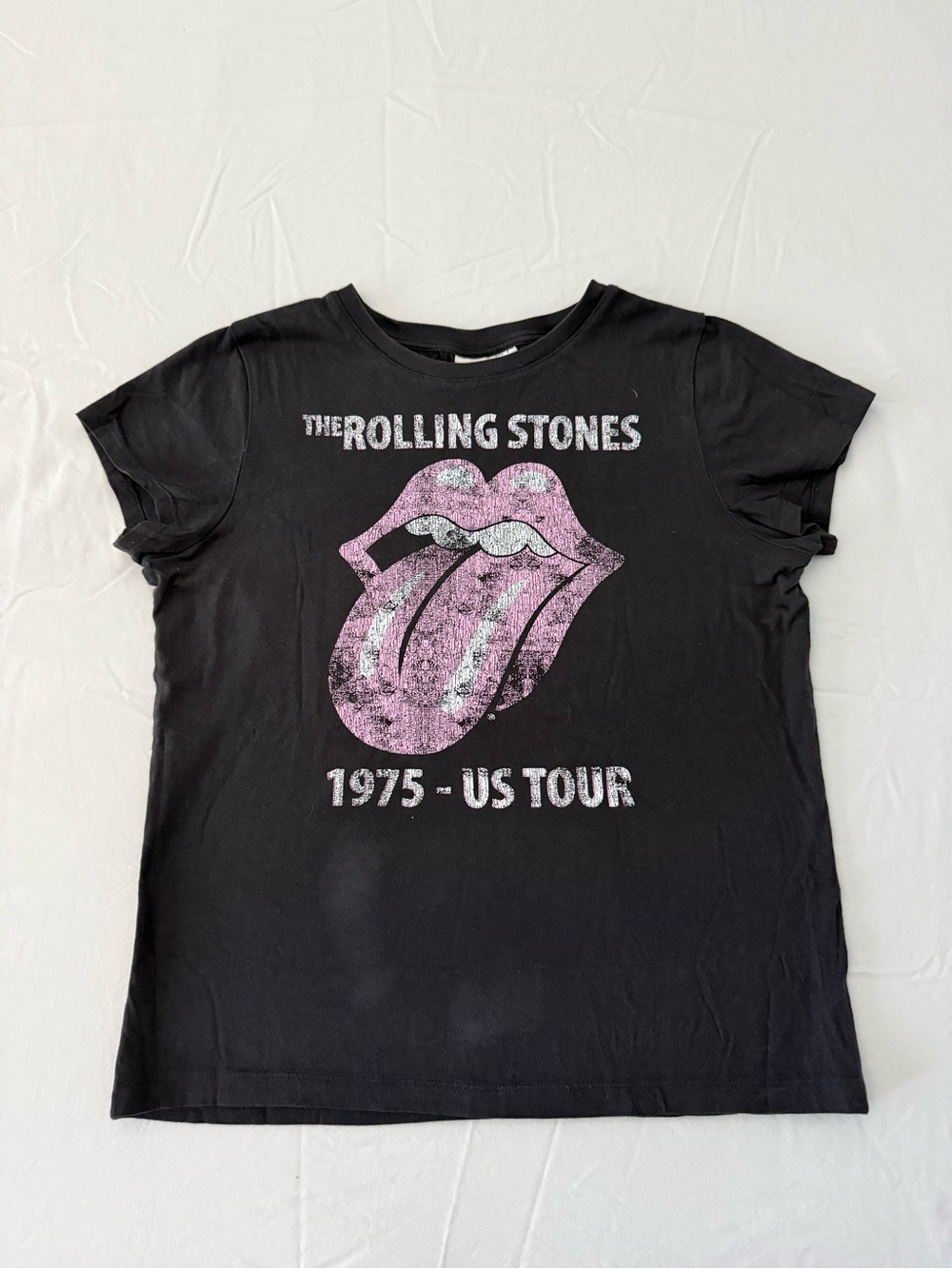 Women's Black Rolling Stones 1975 US Tour Graphic Tee
